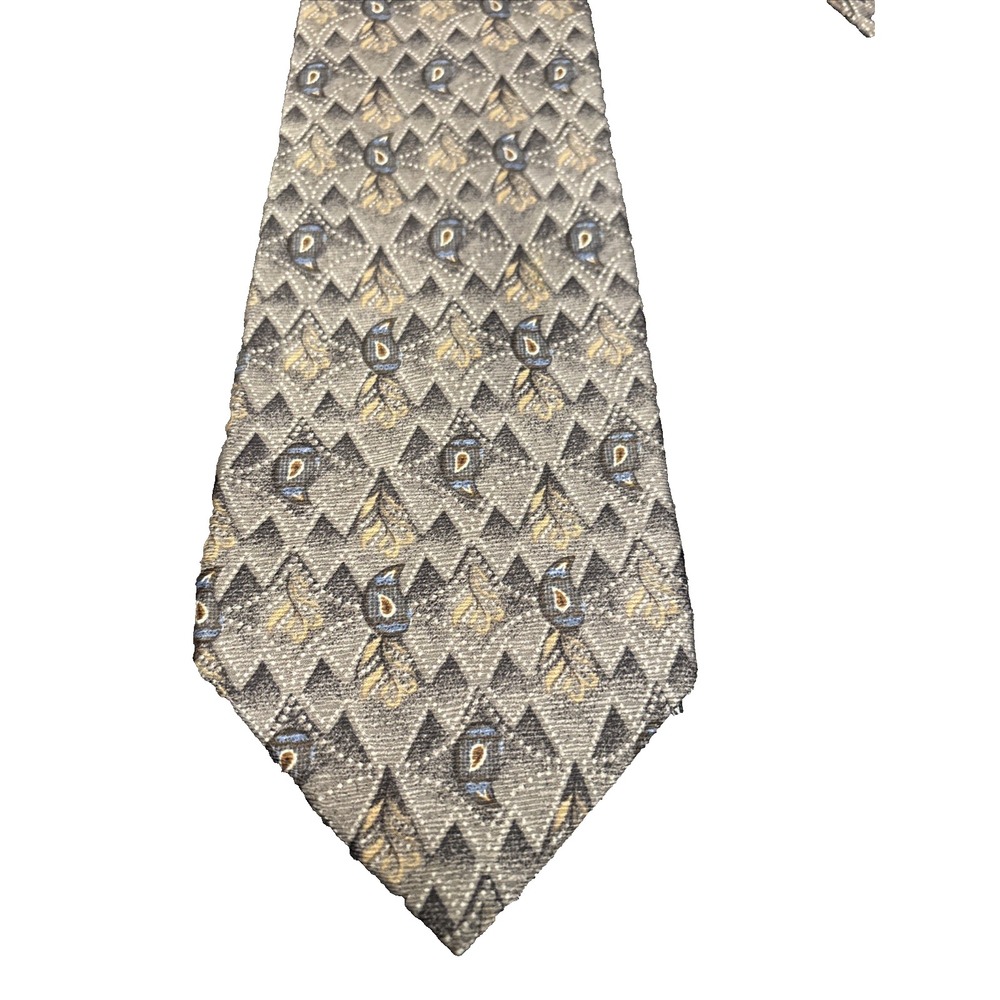 Christian Dior Monsieur 100% Silk Neck Tie Made in Canada‎ Gold Paisley Leaves